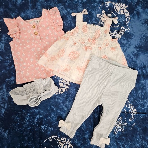 NWT Nicole Miller 4 Piece Set, 3-6M - 2 Shirts Leggings & Headband Mix n' Match! - Picture 2 of 8
